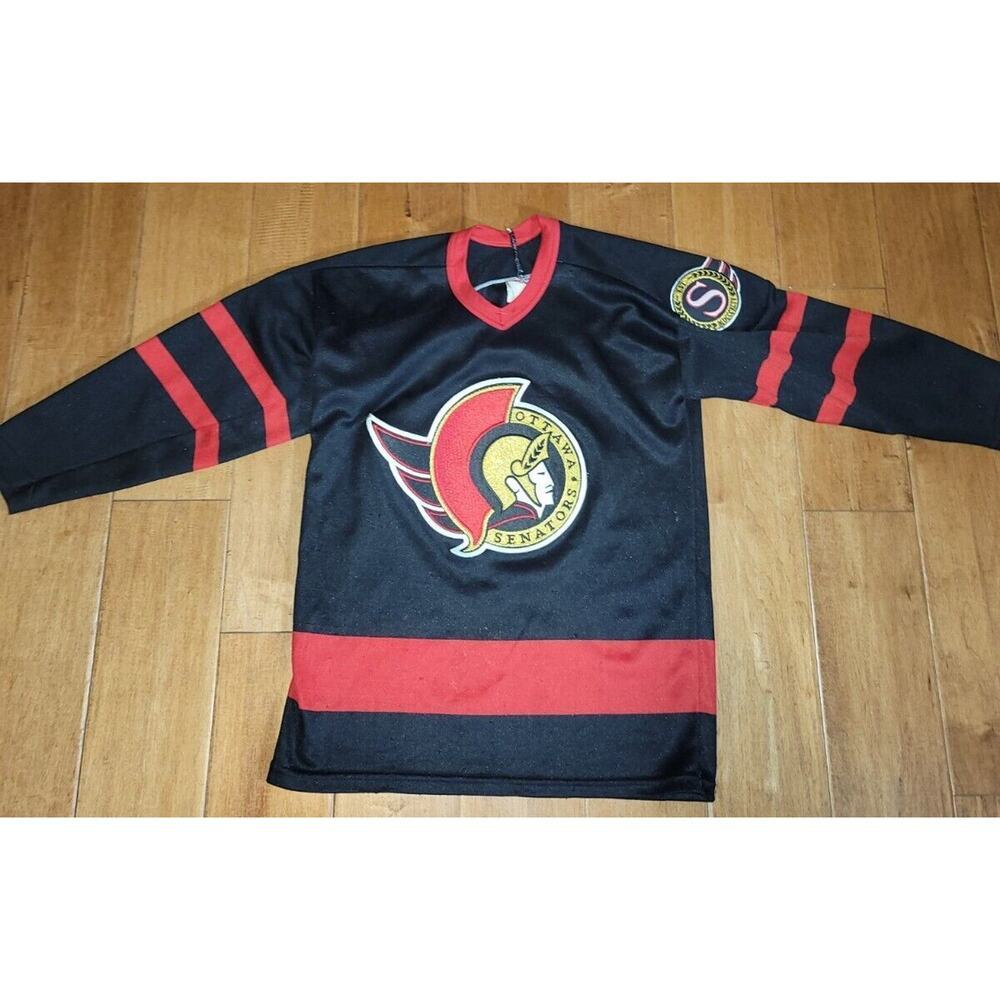 Vintage NHL CCM Ottawa Senators Black Sewn Hockey Jersey Womens S Boys XL